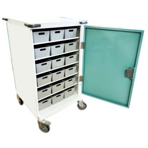 36 Tray original packaging trolley with door open showing side with grey trays