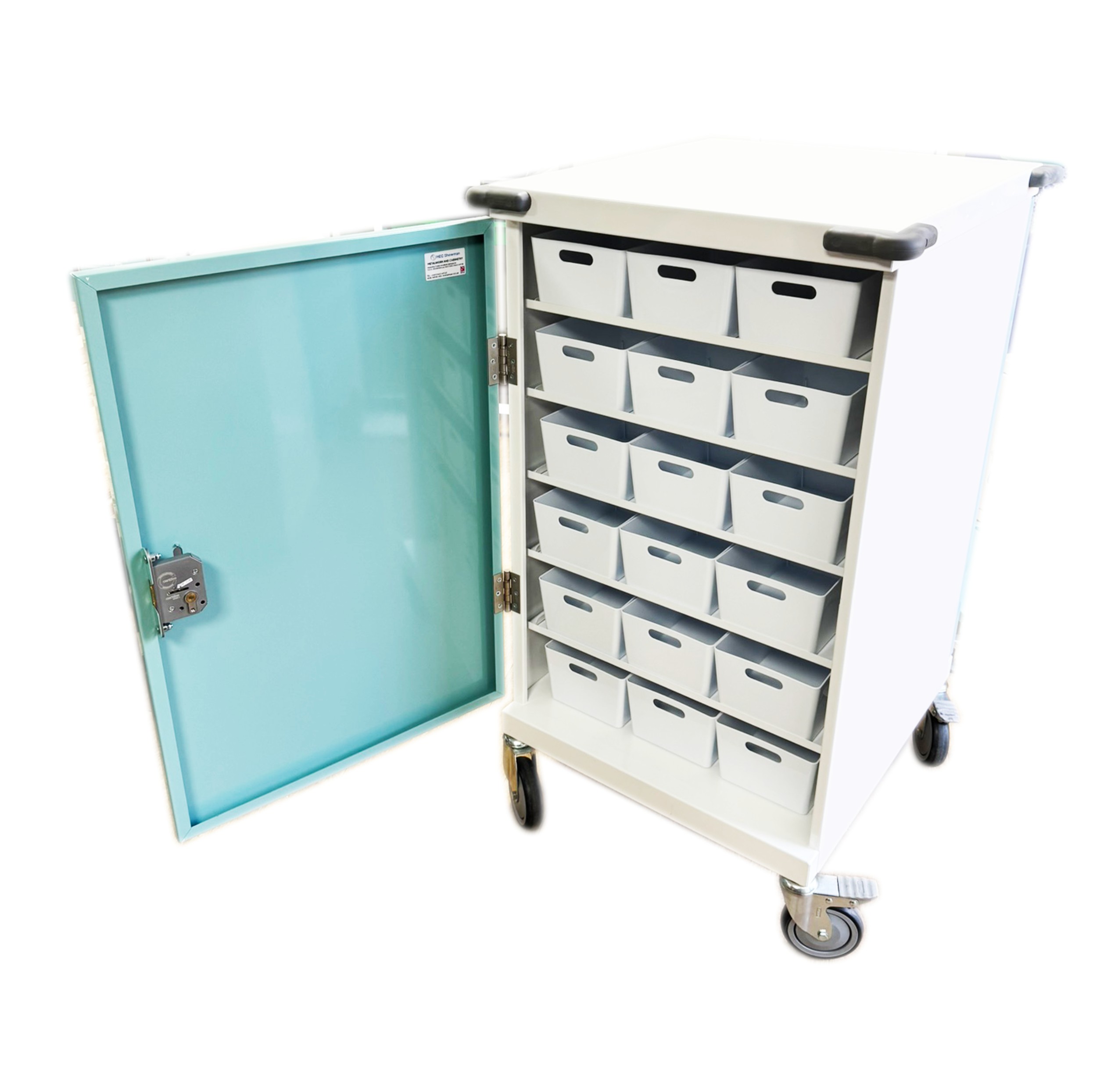 36 Tray original packaging trolley with door open showing side with white trays