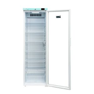 Lec PPGR400BT freestanding pharmacy fridge with glass door open
