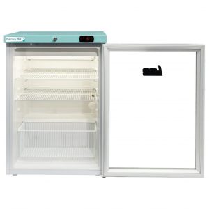 Lec PPGR158BT pharmacy plus glass door pharmacy fridge from the front with door open
