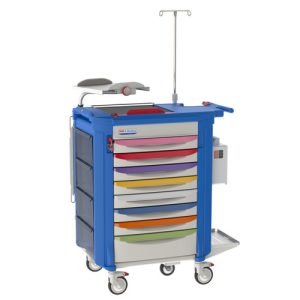 Resuscitation cart LECPEDS2 in blue. Paediatric crash cart