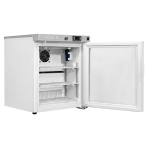 CMRTSG29 Solid Door Room Temperature Storage Cabinet open showing shelves