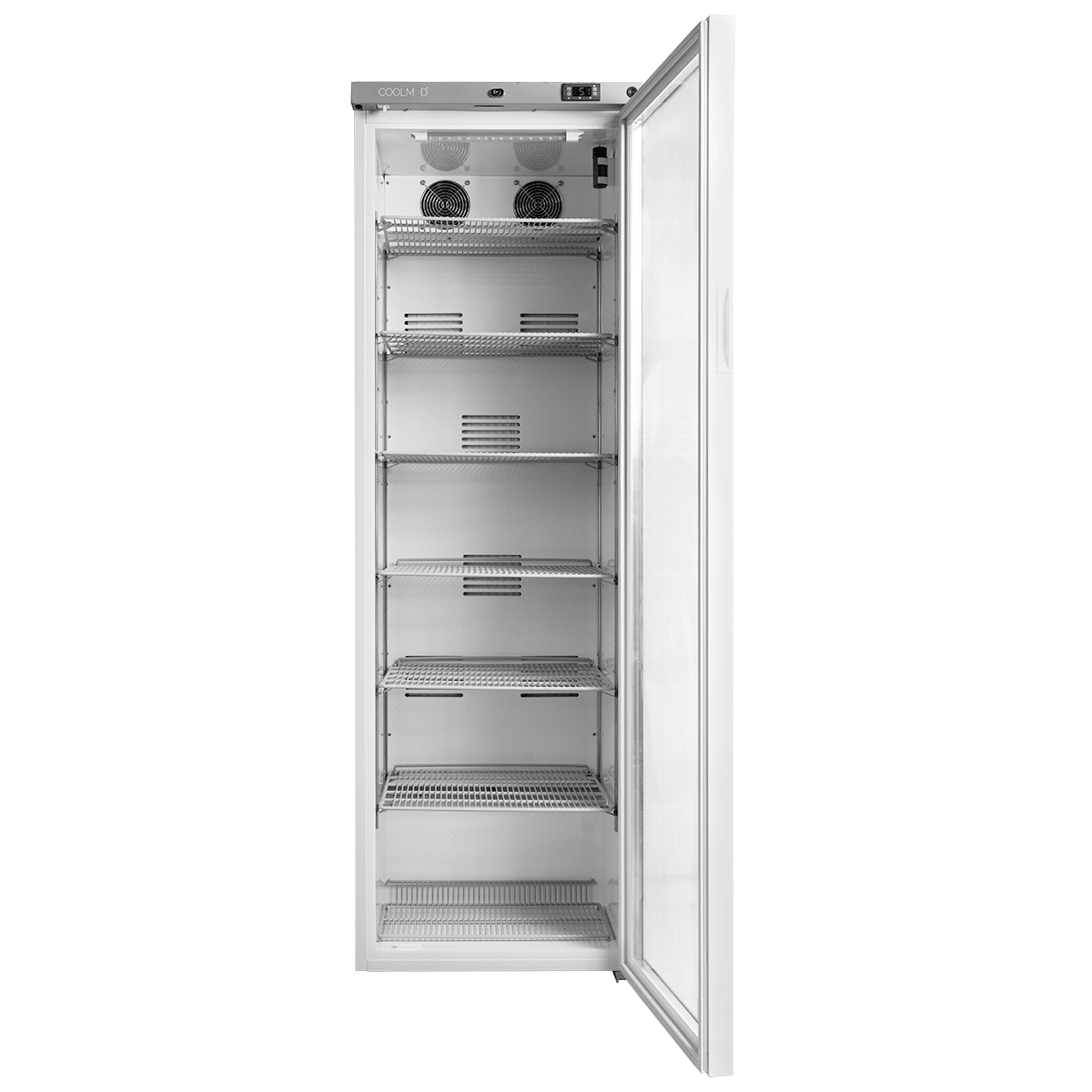 Coolmed CMRTSG400 Glass Door RTS Cabinet from front with door open