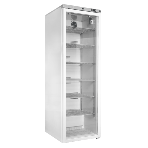 Coolmed CMRTSG400 Glass Door RTS Cabinet from side with door closed