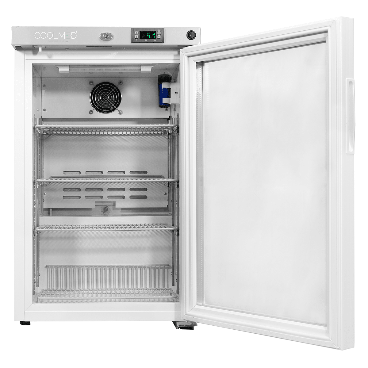 CMRTSG59 glass Door Room Temperature Storage Cabinet from front open