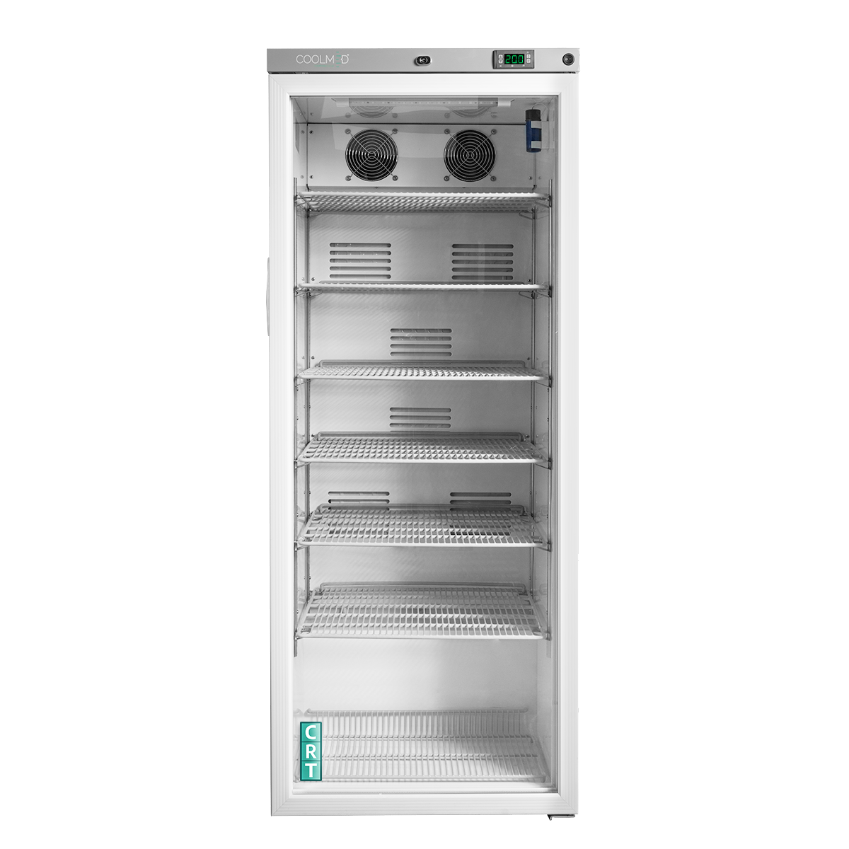 Coolmed CMRTSG300 Glass Door RTS Cabinet from front with door closed