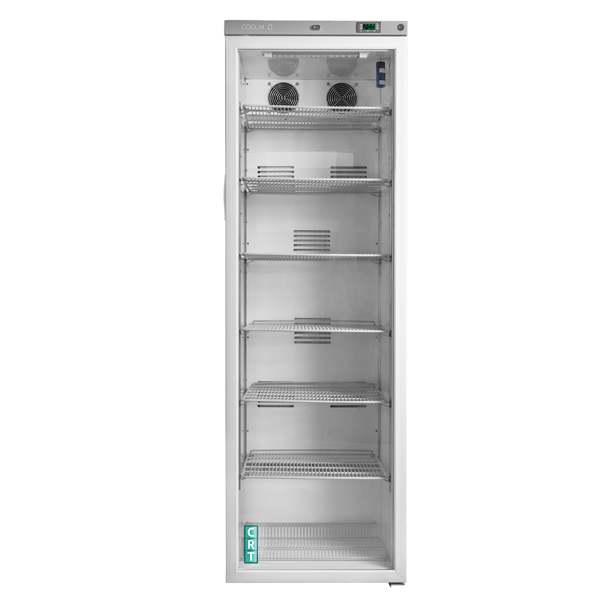 Coolmed CMRTSG400 Glass Door RTS Cabinet from front with door closed