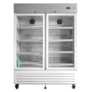 Coolmed CMRTSG500 Glass Door RTS Cabinet from front with doors closed