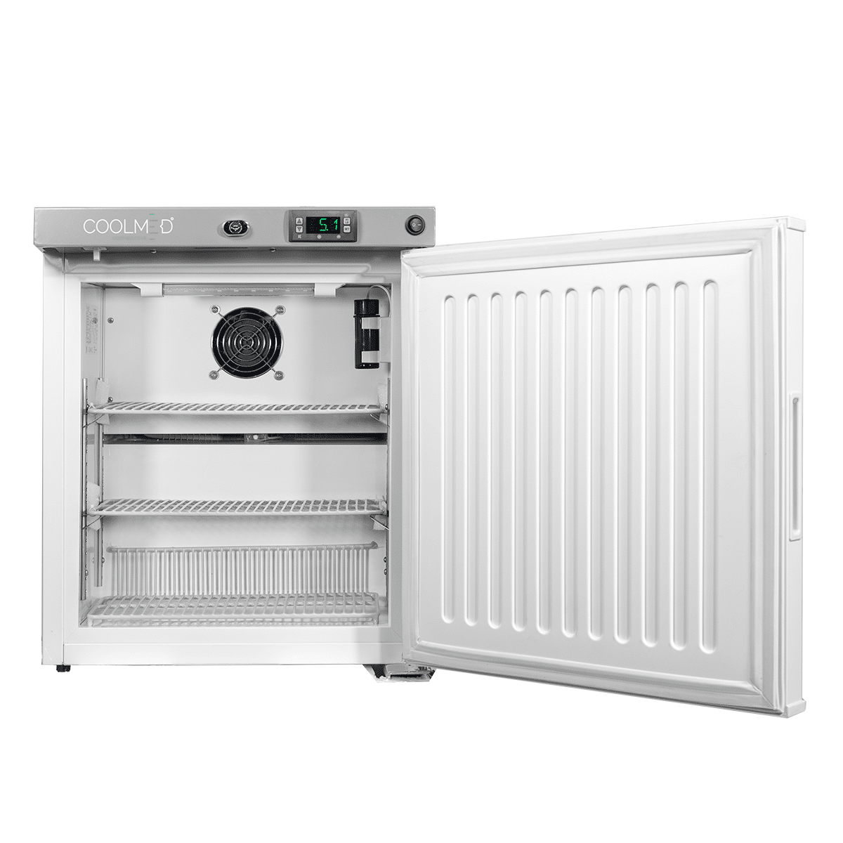 CMRTSS29 Solid Door Room Temperature Storage Cabinet open showing shelves