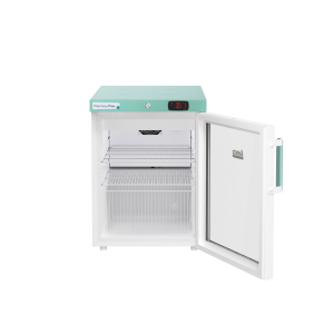 Lec Pharmacy Plus PPGR80BT glass door pharmacy fridge from the front with the door open